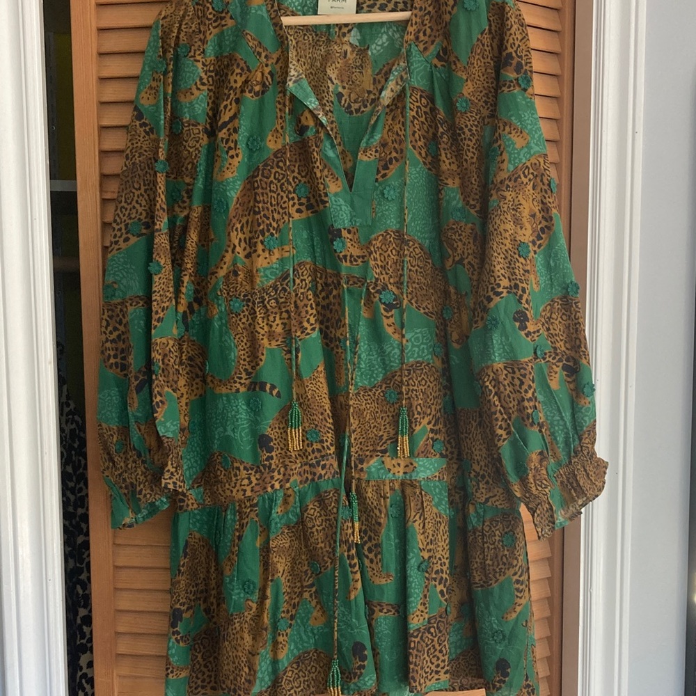 FARM Rio Green and Brown Leopard Print Dress